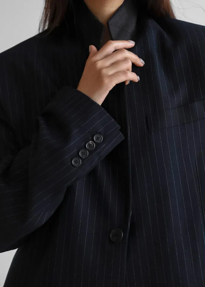 Women The Frankie Shop Outerwear Tansy Oversized Blazer Navy Pinstripe