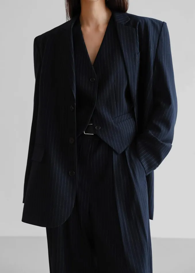 Women The Frankie Shop Outerwear Tansy Oversized Blazer Navy Pinstripe