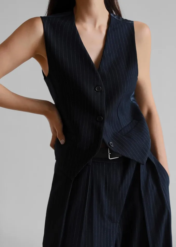 Women The Frankie Shop Outerwear Tansy Tailored Vest Navy Pinstripe