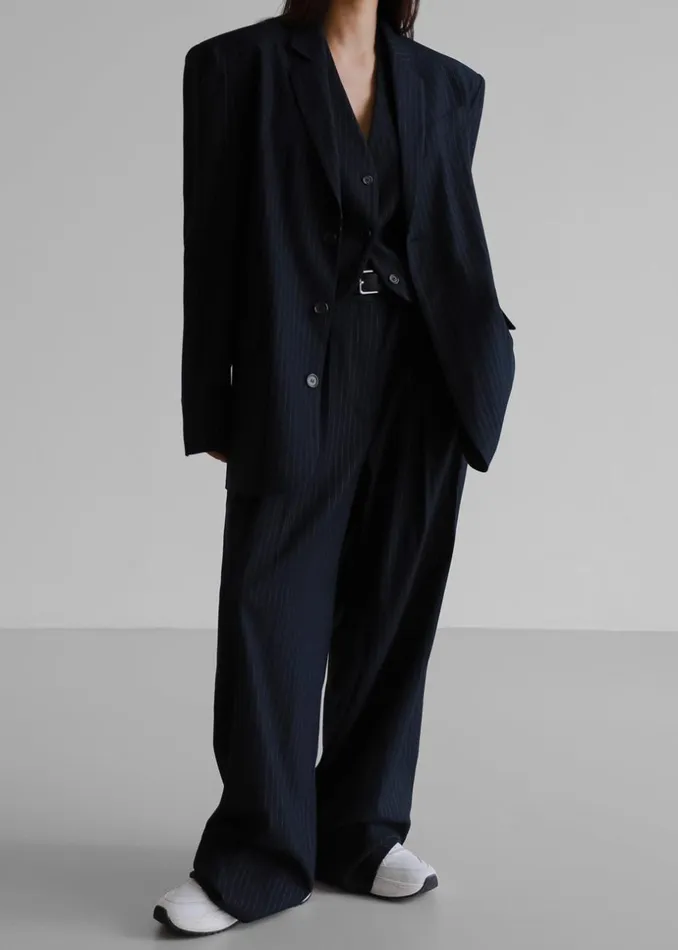 Women The Frankie Shop Outerwear Tansy Tailored Vest Navy Pinstripe