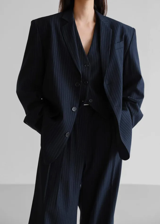 Women The Frankie Shop Outerwear Tansy Tailored Vest Navy Pinstripe