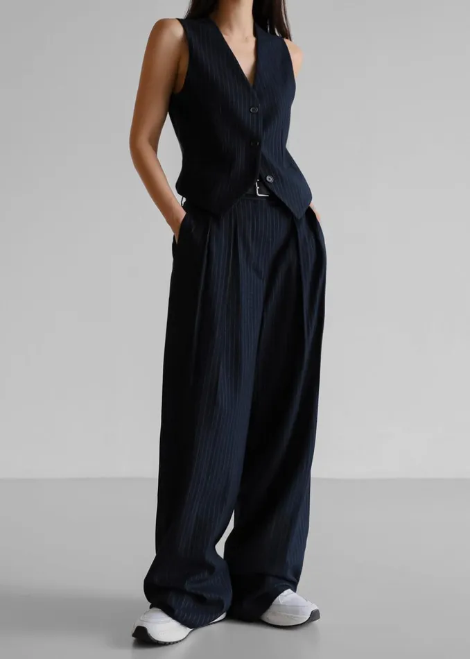 Women The Frankie Shop Outerwear Tansy Tailored Vest Navy Pinstripe