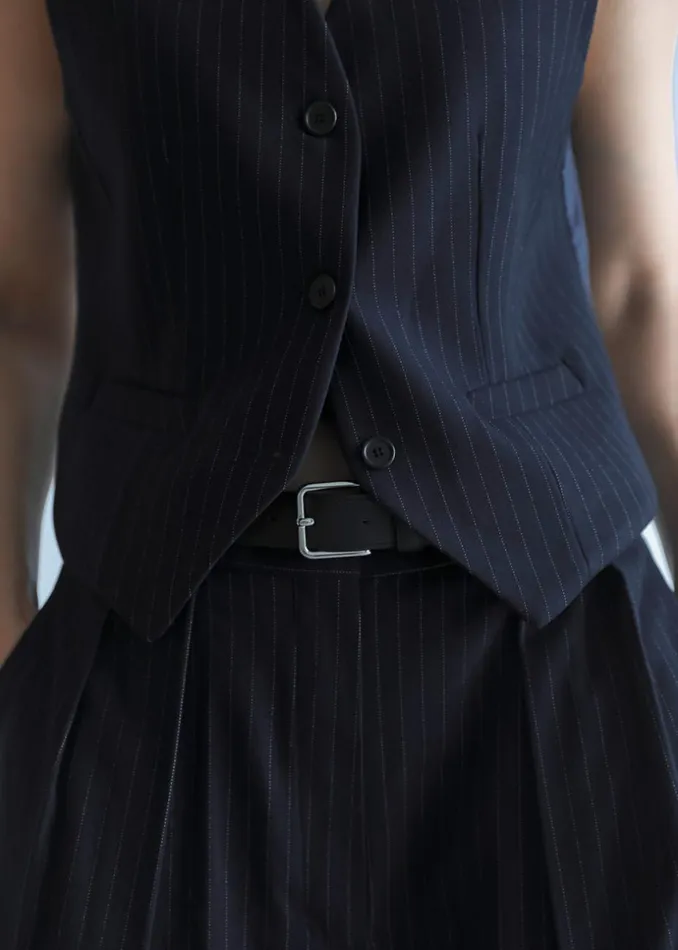 Women The Frankie Shop Outerwear Tansy Tailored Vest Navy Pinstripe