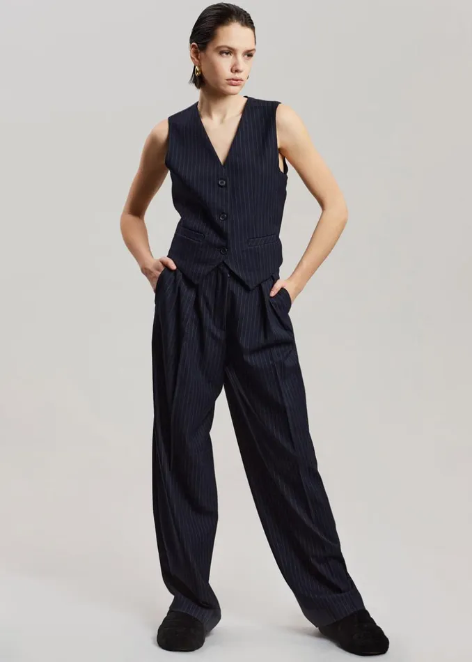 Women The Frankie Shop Outerwear Tansy Tailored Vest Navy Pinstripe