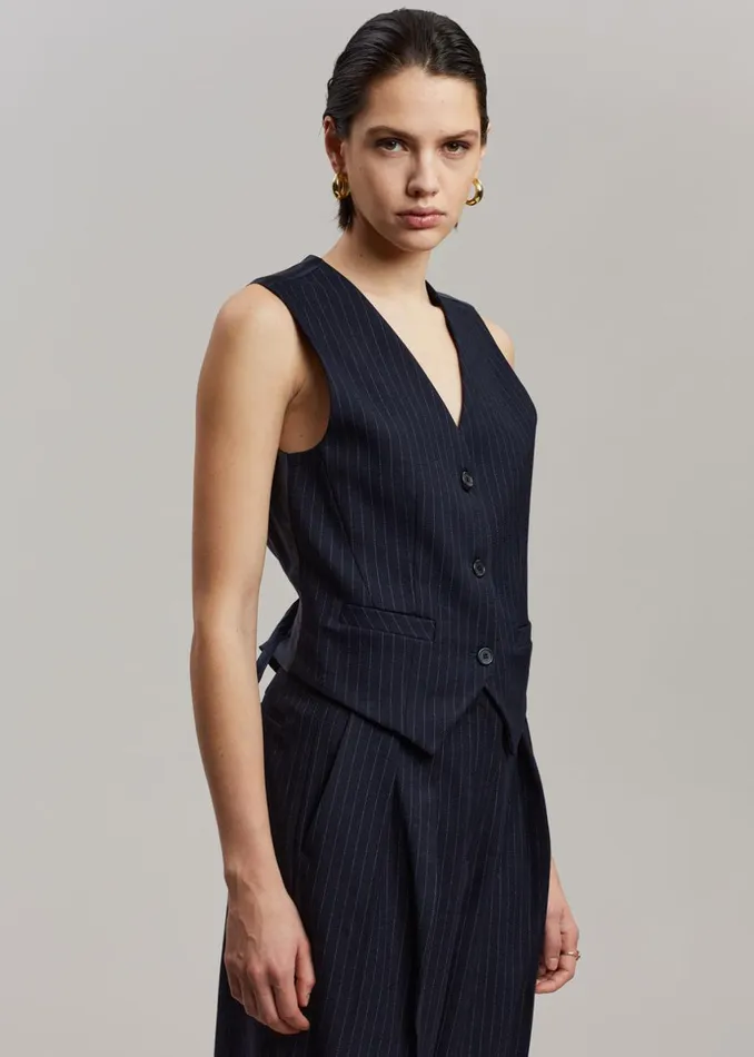 Women The Frankie Shop Outerwear Tansy Tailored Vest Navy Pinstripe