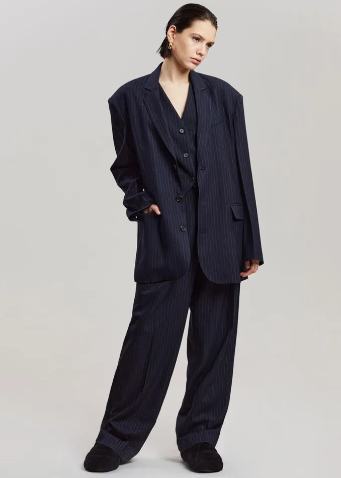 Women The Frankie Shop Outerwear Tansy Tailored Vest Navy Pinstripe
