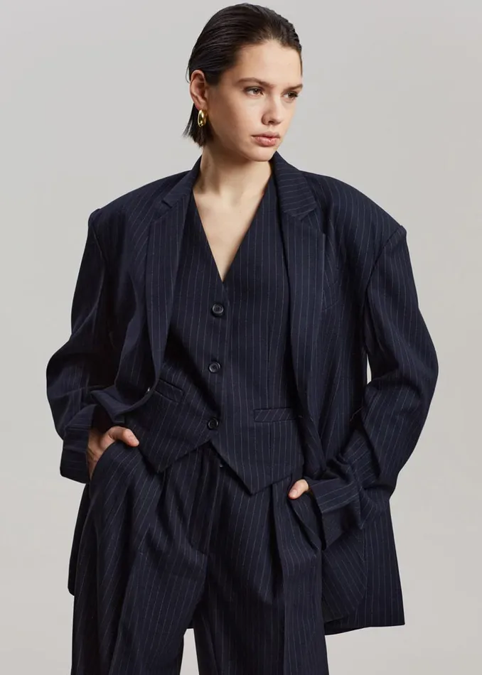 Women The Frankie Shop Outerwear Tansy Tailored Vest Navy Pinstripe