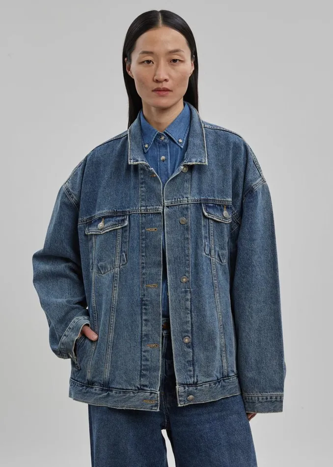 Women The Frankie Shop Outerwear Texas Boxy Denim Jacket Medium Wash