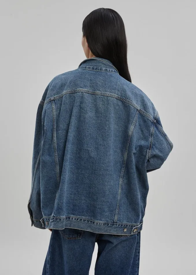 Women The Frankie Shop Outerwear Texas Boxy Denim Jacket Medium Wash