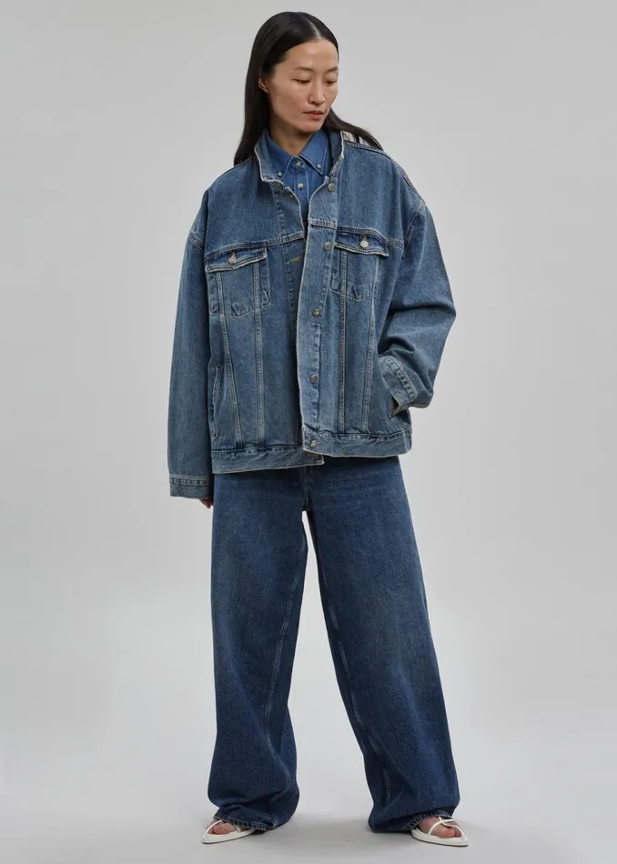 Women The Frankie Shop Outerwear Texas Boxy Denim Jacket Medium Wash