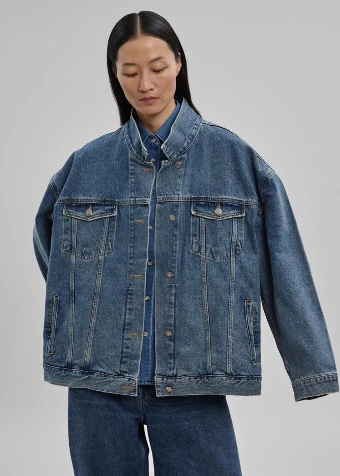 Women The Frankie Shop Outerwear Texas Boxy Denim Jacket Medium Wash