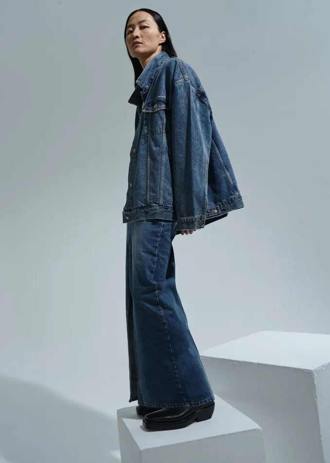 Women The Frankie Shop Outerwear Texas Boxy Denim Jacket Medium Wash