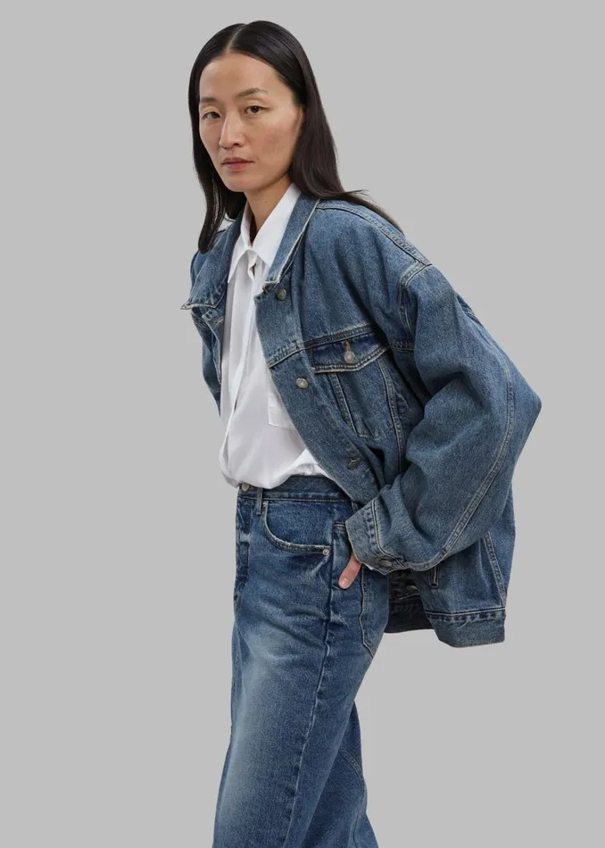 Women The Frankie Shop Outerwear Texas Boxy Denim Jacket Medium Wash
