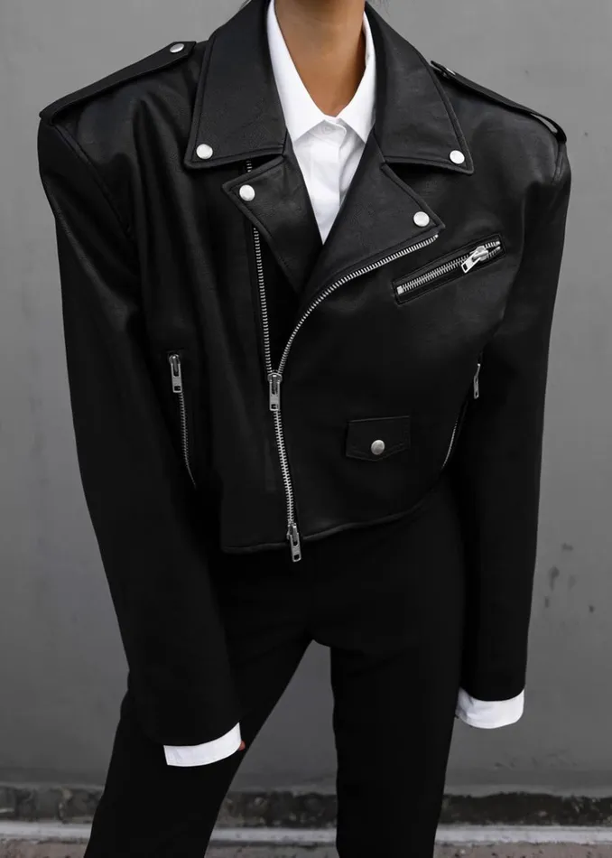 Women The Frankie Shop Outerwear Tidus Cropped Biker Jacket Black