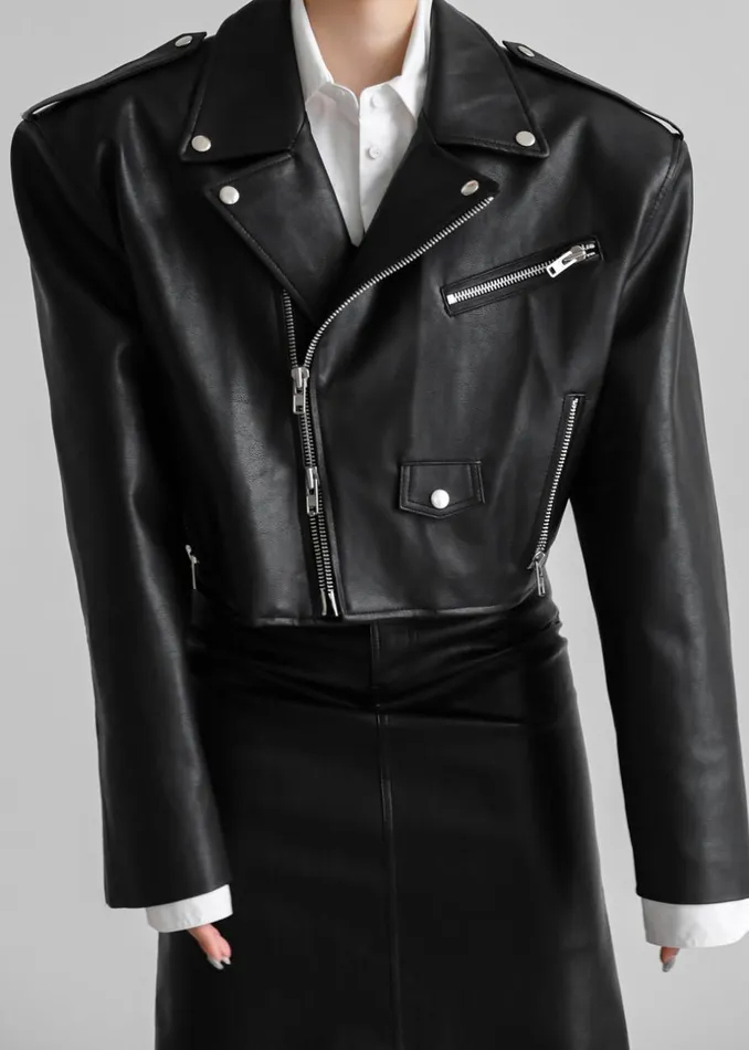 Women The Frankie Shop Outerwear Tidus Cropped Biker Jacket Black