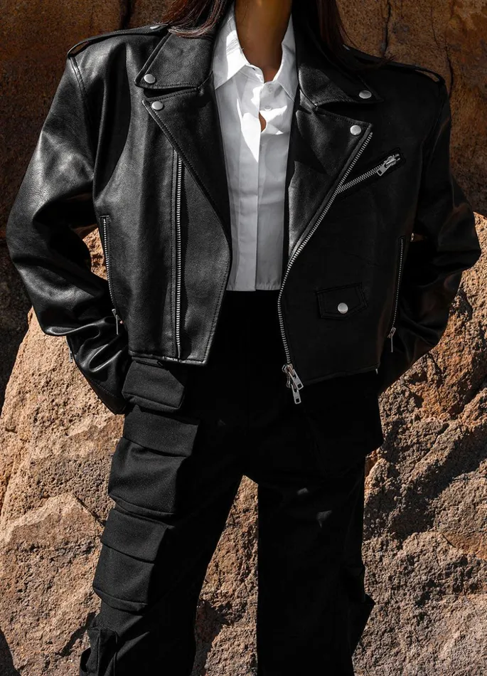 Women The Frankie Shop Outerwear Tidus Cropped Biker Jacket Black