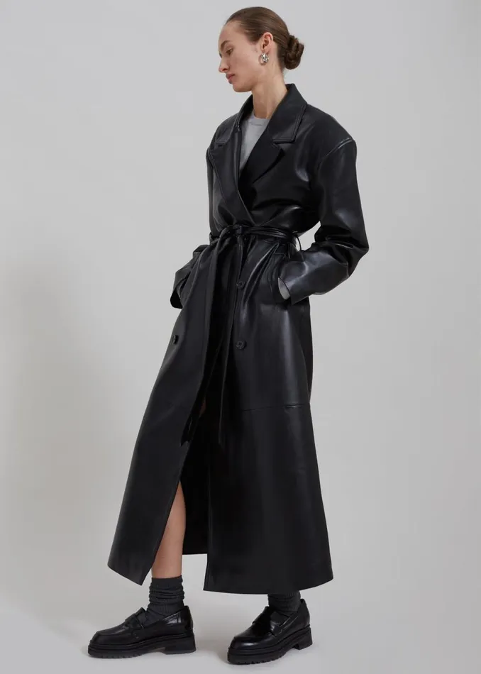 Women The Frankie Shop Outerwear Tina Faux Leather Trench Coat Black