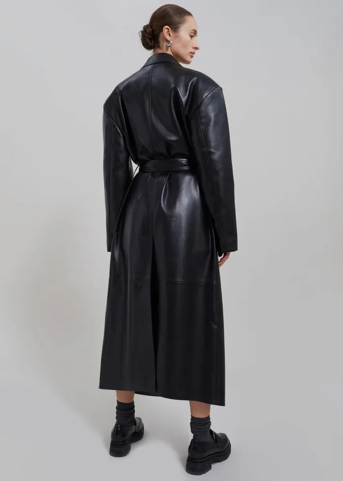 Women The Frankie Shop Outerwear Tina Faux Leather Trench Coat Black