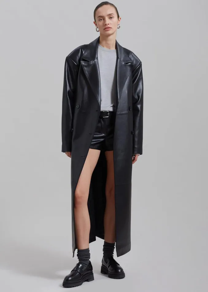 Women The Frankie Shop Outerwear Tina Faux Leather Trench Coat Black