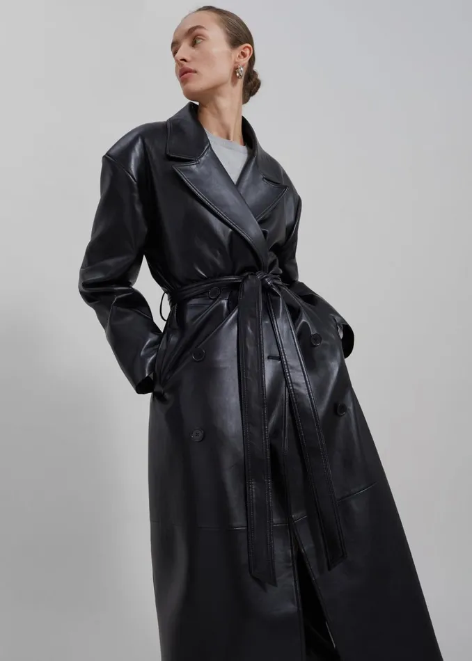 Women The Frankie Shop Outerwear Tina Faux Leather Trench Coat Black