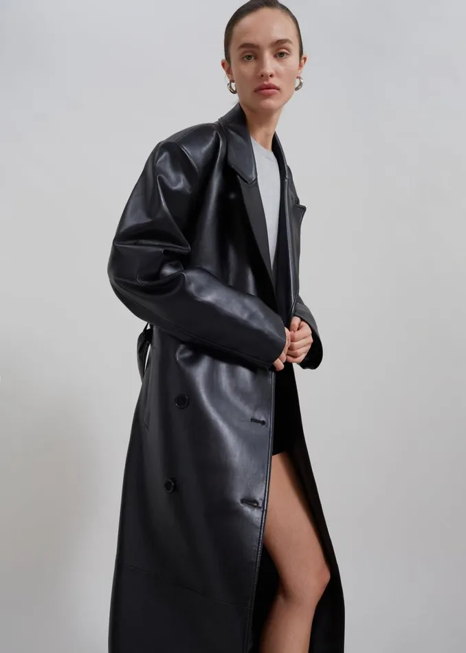 Women The Frankie Shop Outerwear Tina Faux Leather Trench Coat Black