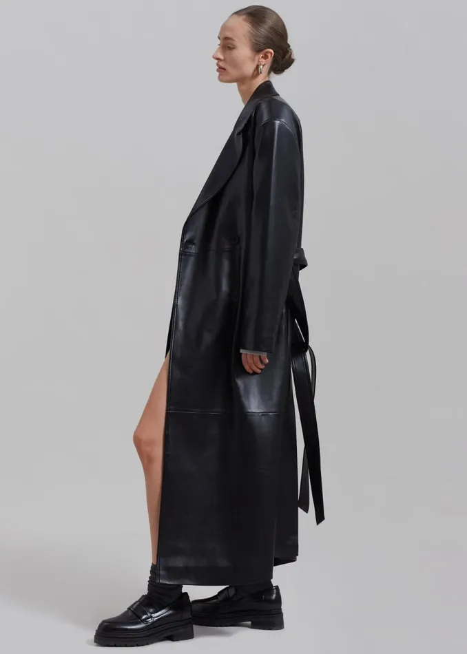 Women The Frankie Shop Outerwear Tina Faux Leather Trench Coat Black