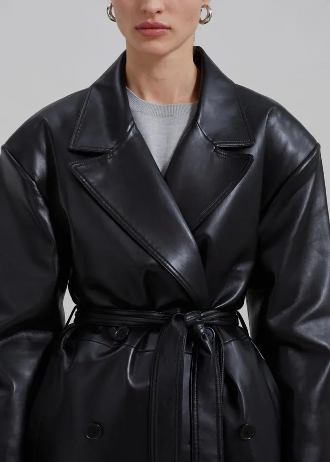 Women The Frankie Shop Outerwear Tina Faux Leather Trench Coat Black