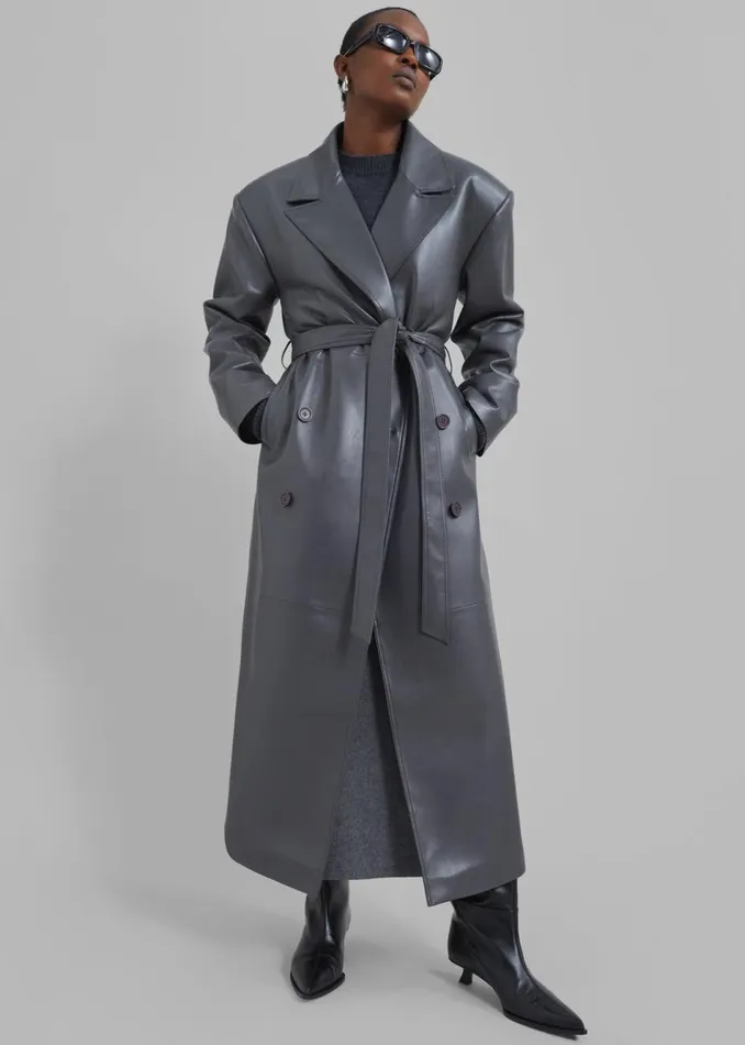Women The Frankie Shop Outerwear Tina Faux Leather Trench Coat Grey