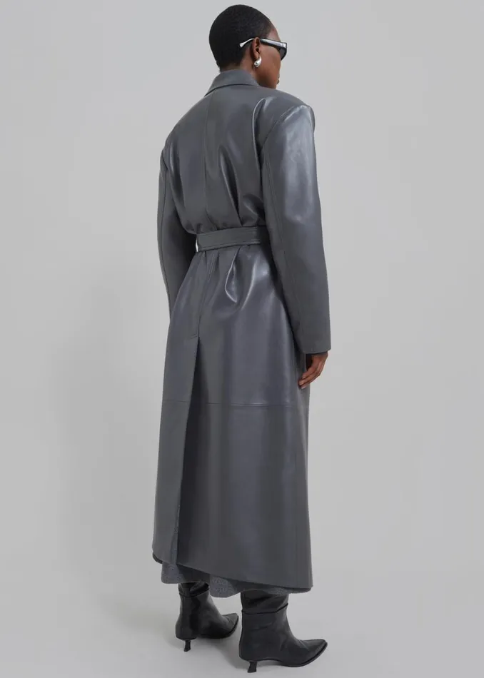 Women The Frankie Shop Outerwear Tina Faux Leather Trench Coat Grey