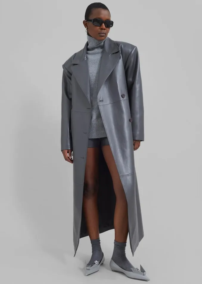 Women The Frankie Shop Outerwear Tina Faux Leather Trench Coat Grey