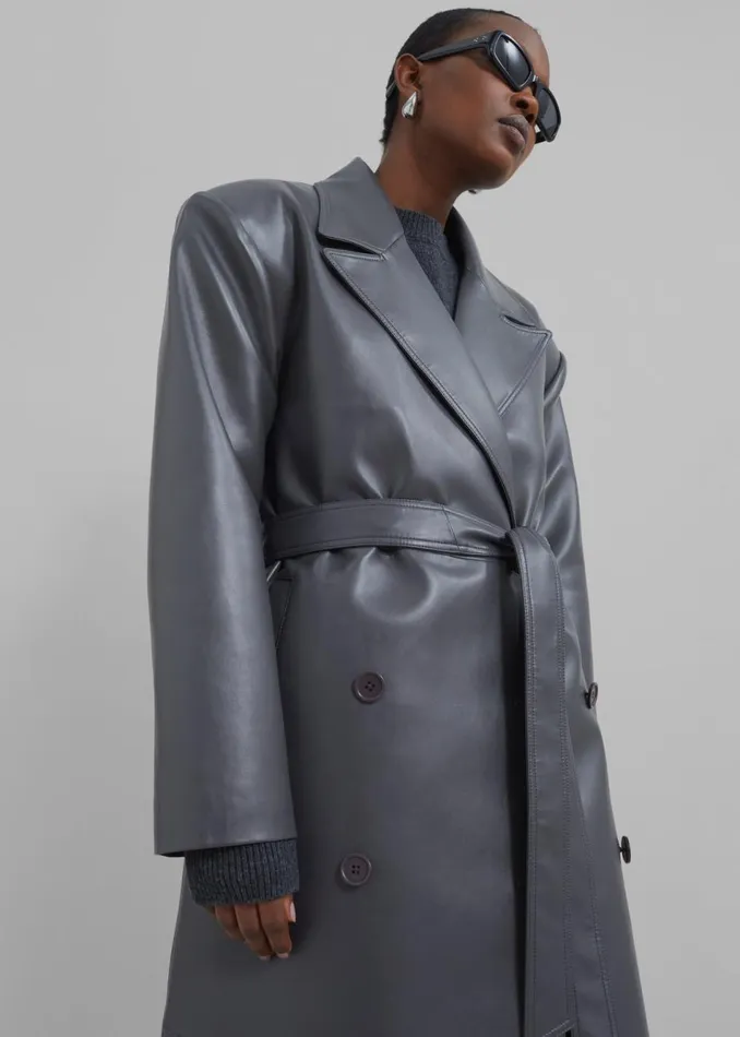 Women The Frankie Shop Outerwear Tina Faux Leather Trench Coat Grey