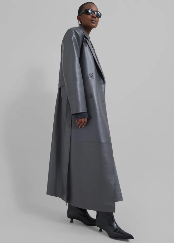 Women The Frankie Shop Outerwear Tina Faux Leather Trench Coat Grey