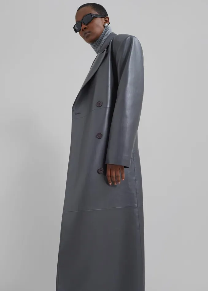 Women The Frankie Shop Outerwear Tina Faux Leather Trench Coat Grey