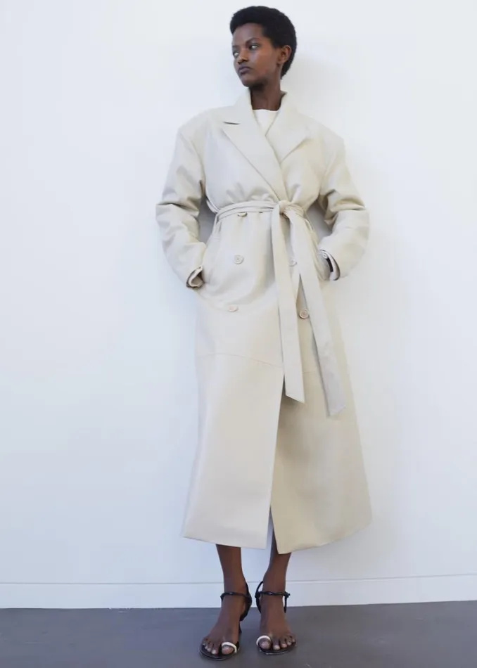 Women The Frankie Shop Outerwear Tina Faux Leather Trench Coat Mastic