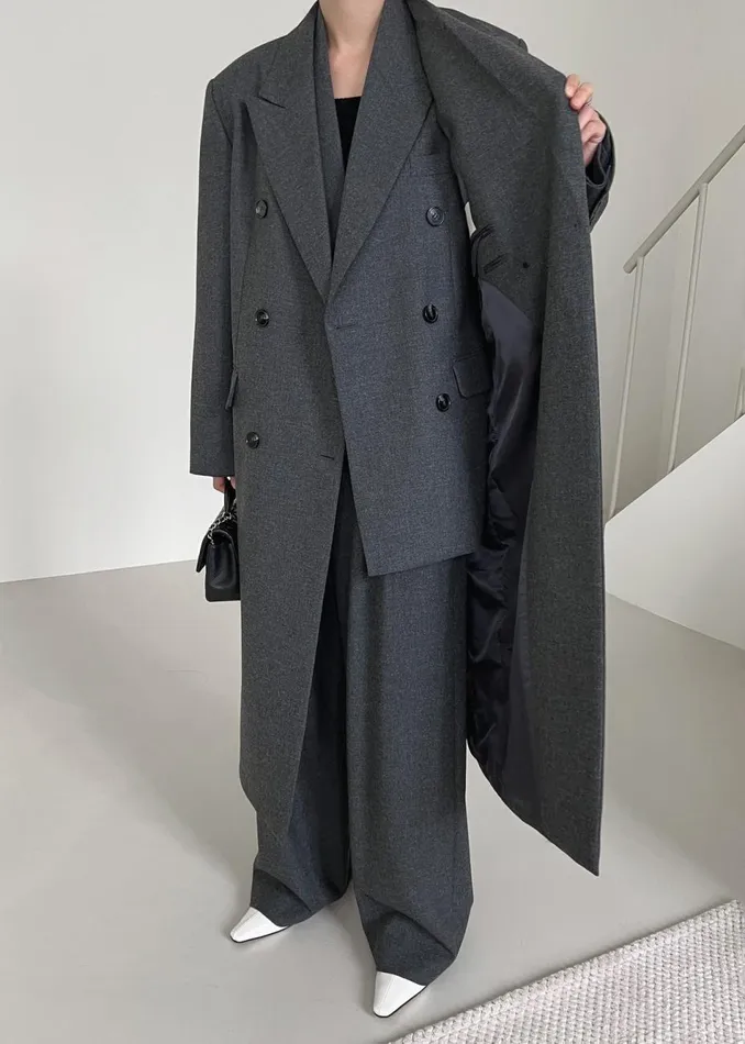 Women The Frankie Shop Outerwear Vance Double Breasted Blazer Charcoal