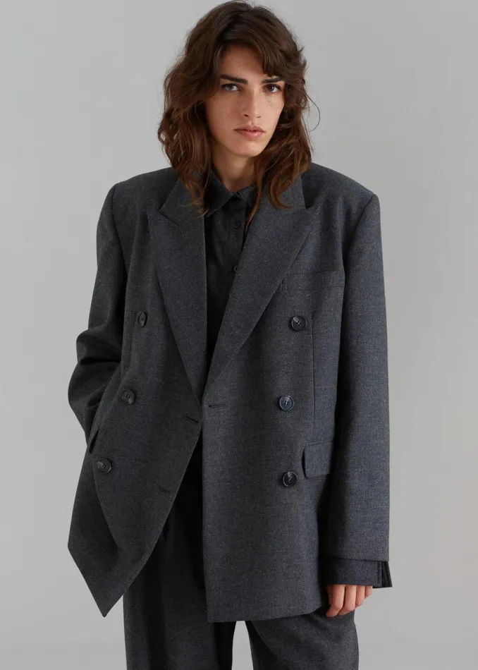 Women The Frankie Shop Outerwear Vance Double Breasted Blazer Charcoal