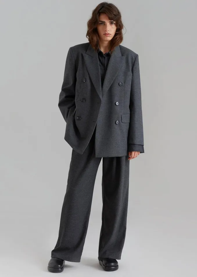 Women The Frankie Shop Outerwear Vance Double Breasted Blazer Charcoal
