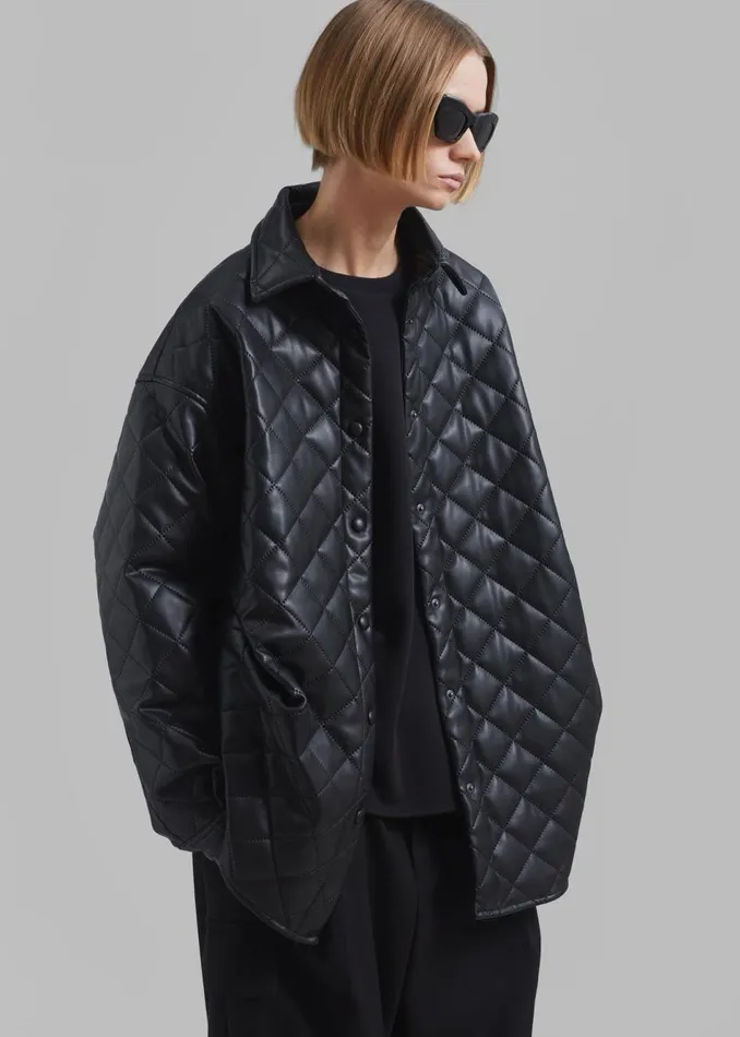 Women The Frankie Shop Outerwear Zak Padded Quilted Shirt Jacket Black