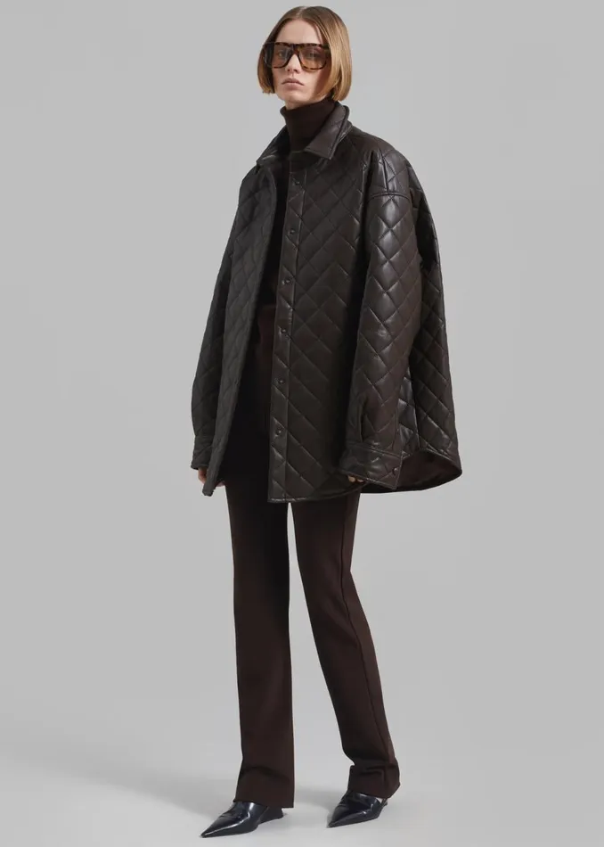 Women The Frankie Shop Outerwear Zak Padded Quilted Shirt Jacket Brown