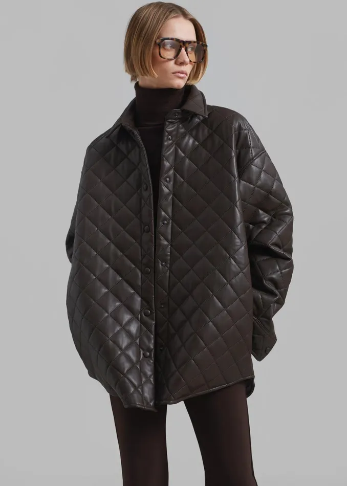 Women The Frankie Shop Outerwear Zak Padded Quilted Shirt Jacket Brown
