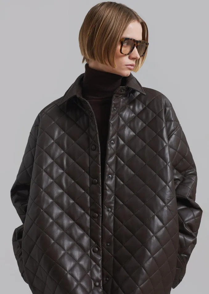 Women The Frankie Shop Outerwear Zak Padded Quilted Shirt Jacket Brown