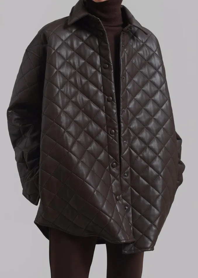 Women The Frankie Shop Outerwear Zak Padded Quilted Shirt Jacket Brown