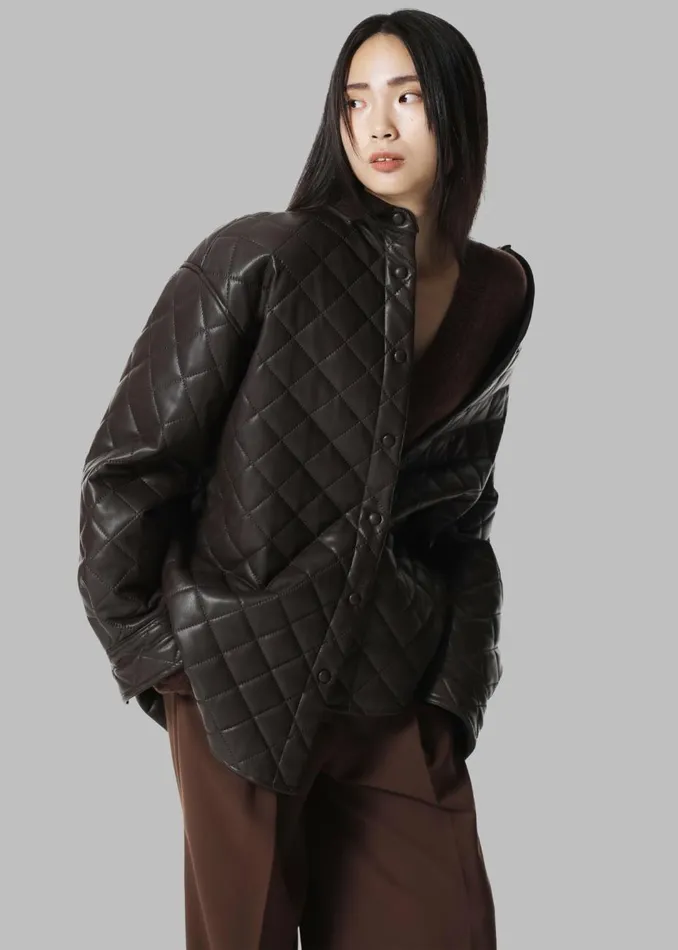 Women The Frankie Shop Outerwear Zak Padded Quilted Shirt Jacket Brown