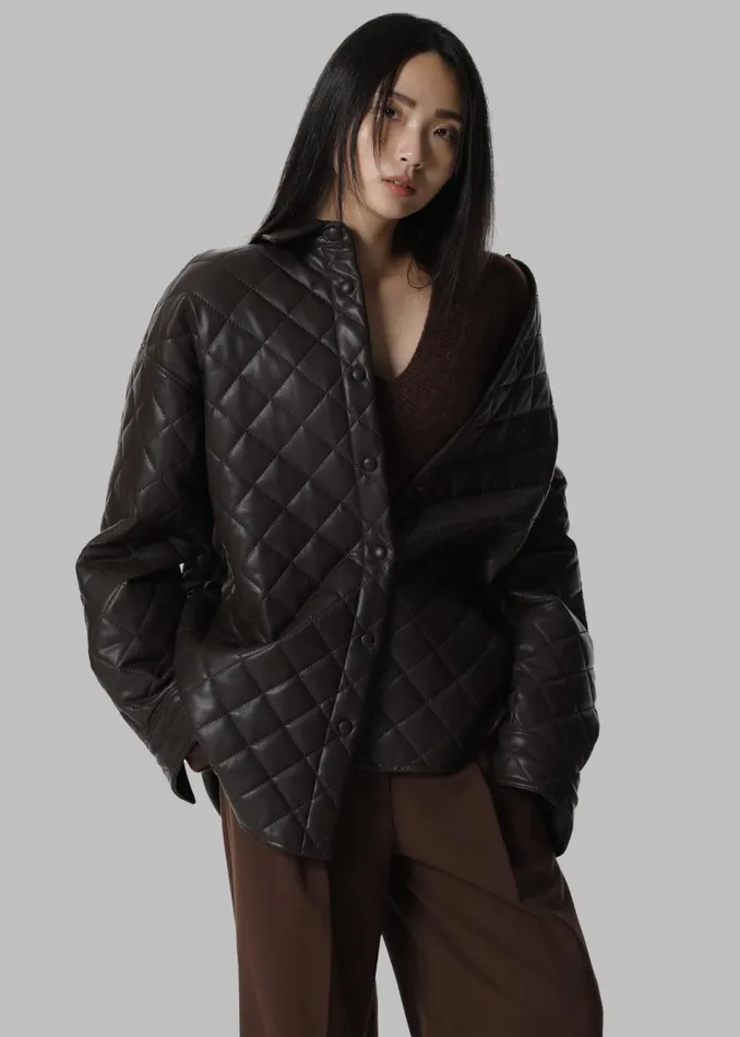 Women The Frankie Shop Outerwear Zak Padded Quilted Shirt Jacket Brown