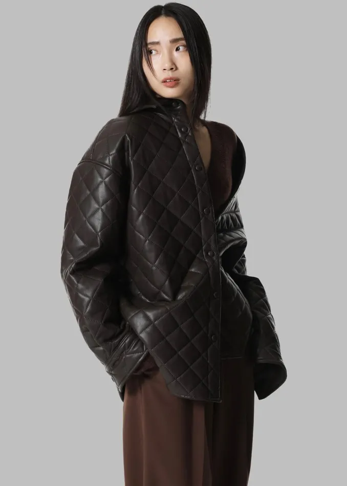 Women The Frankie Shop Outerwear Zak Padded Quilted Shirt Jacket Brown