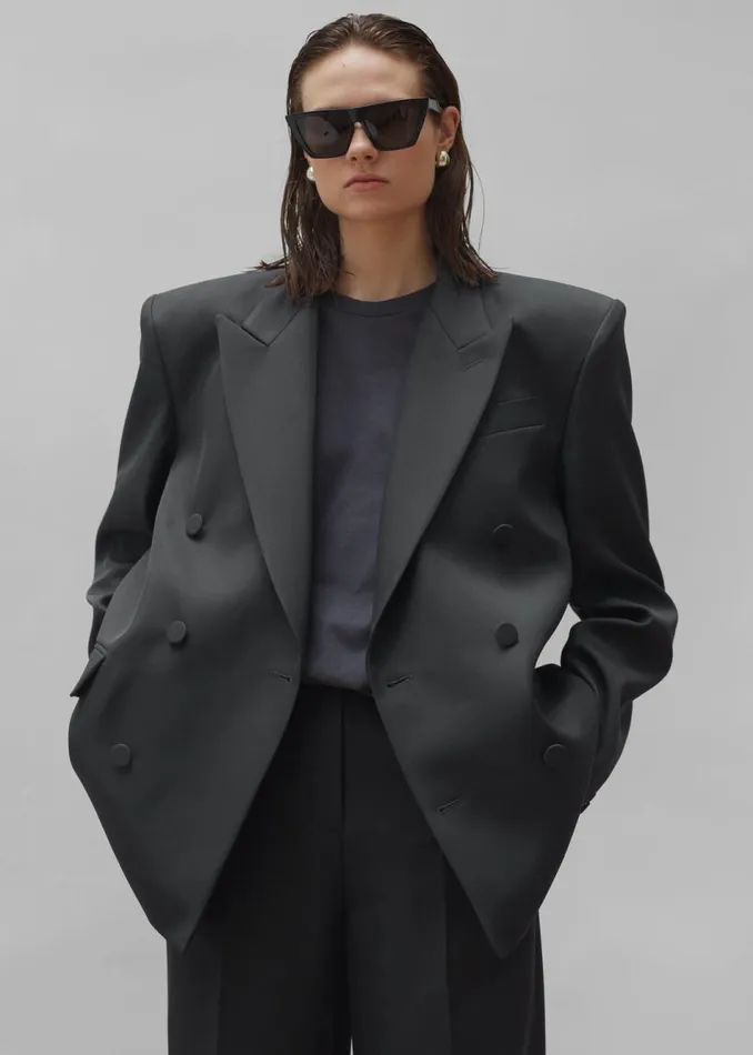Women The Frankie Shop Outerwear Zia Covered Buttons Blazer Charcoal