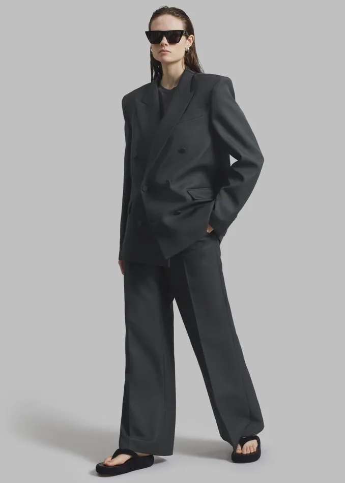 Women The Frankie Shop Outerwear Zia Covered Buttons Blazer Charcoal