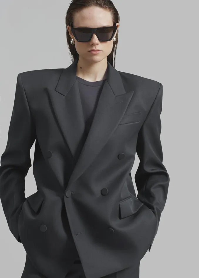 Women The Frankie Shop Outerwear Zia Covered Buttons Blazer Charcoal