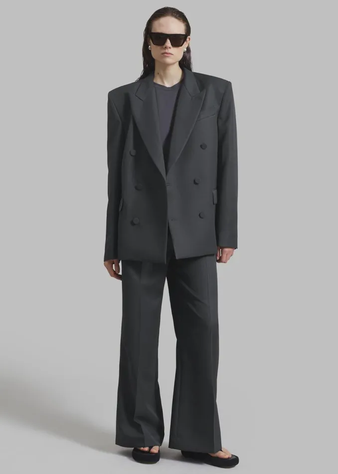 Women The Frankie Shop Outerwear Zia Covered Buttons Blazer Charcoal