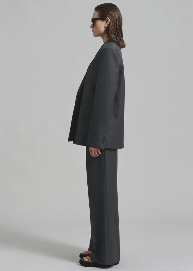 Women The Frankie Shop Outerwear Zia Covered Buttons Blazer Charcoal